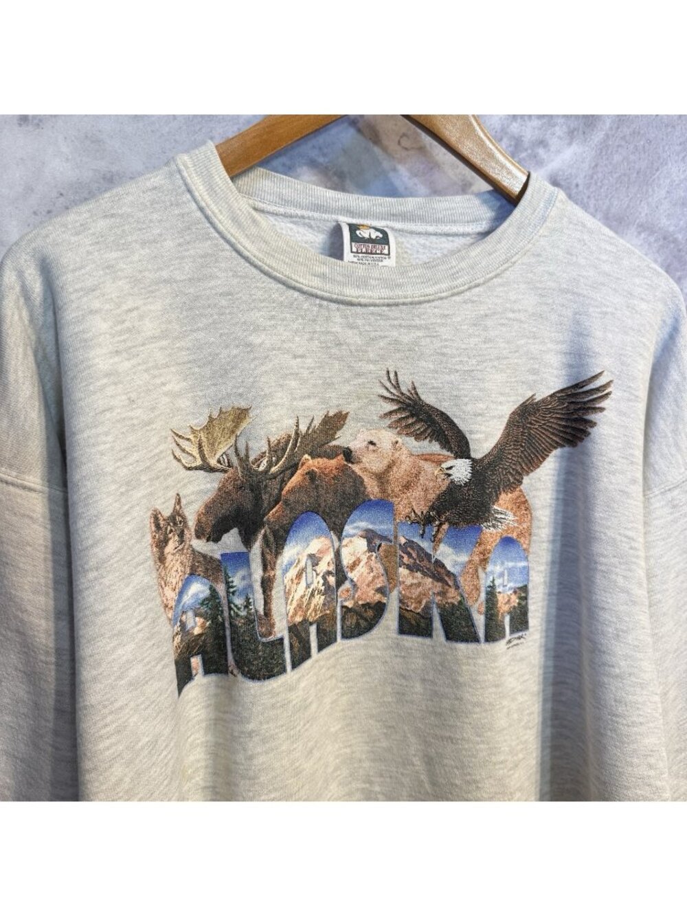 Vintage Alaska Nature Sweatshirt Mens XL Gray Crew Neck Cotton Deluxe